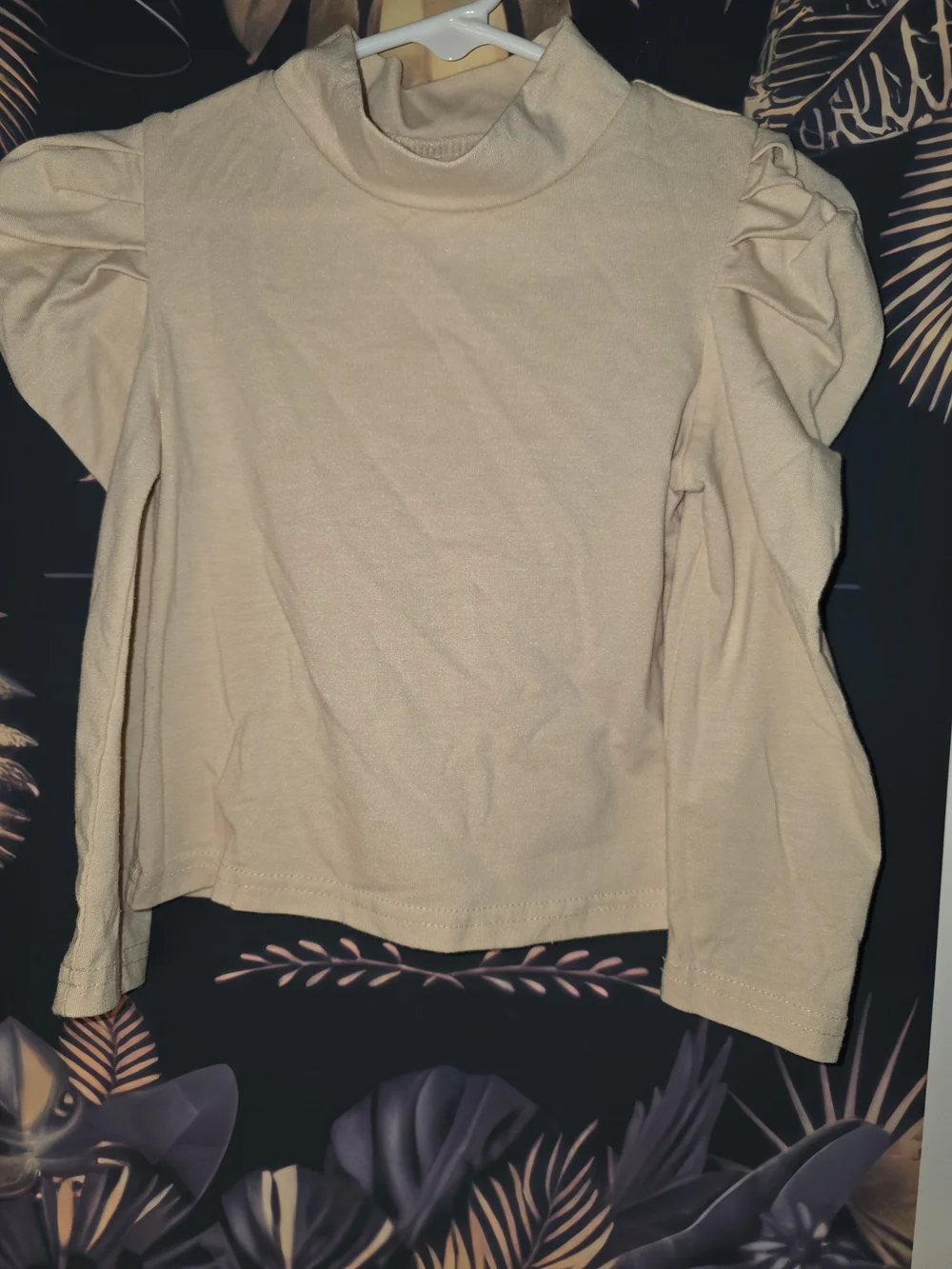 Puff-Sleeve Turtleneck Long-Sleeve Top - Cream